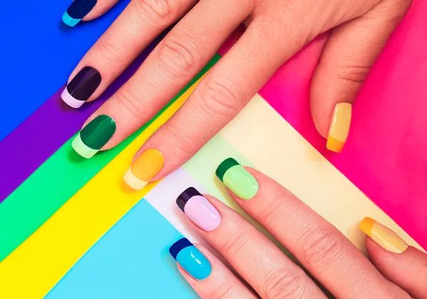 Manicured nails in many colors